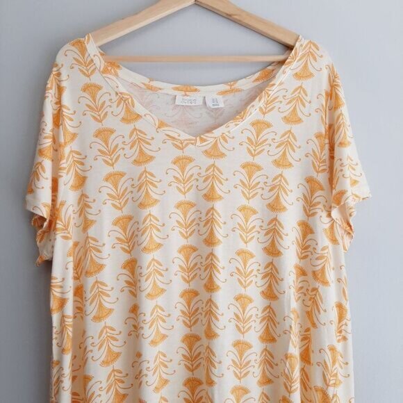 SIGRID OLSEN Floral Relaxed Fit Hi-Low V-Neck Tunic Top White & Yellow Sz 1X - Picture 3 of 10